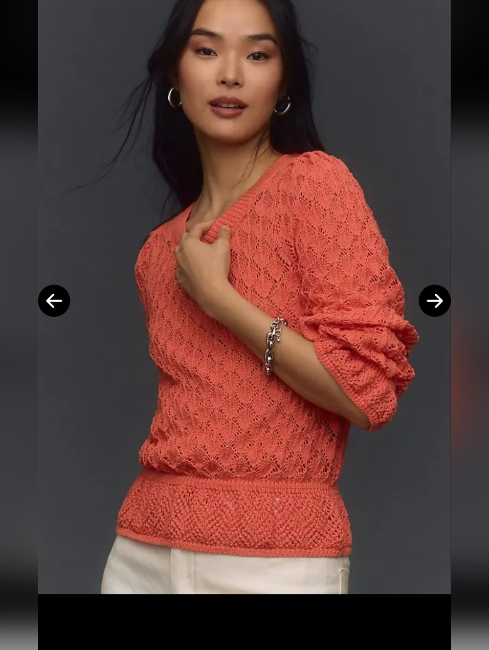By Anthropologie Coral Loose Knit Lace-Pattern Flounce Hem Pointelle Sweater